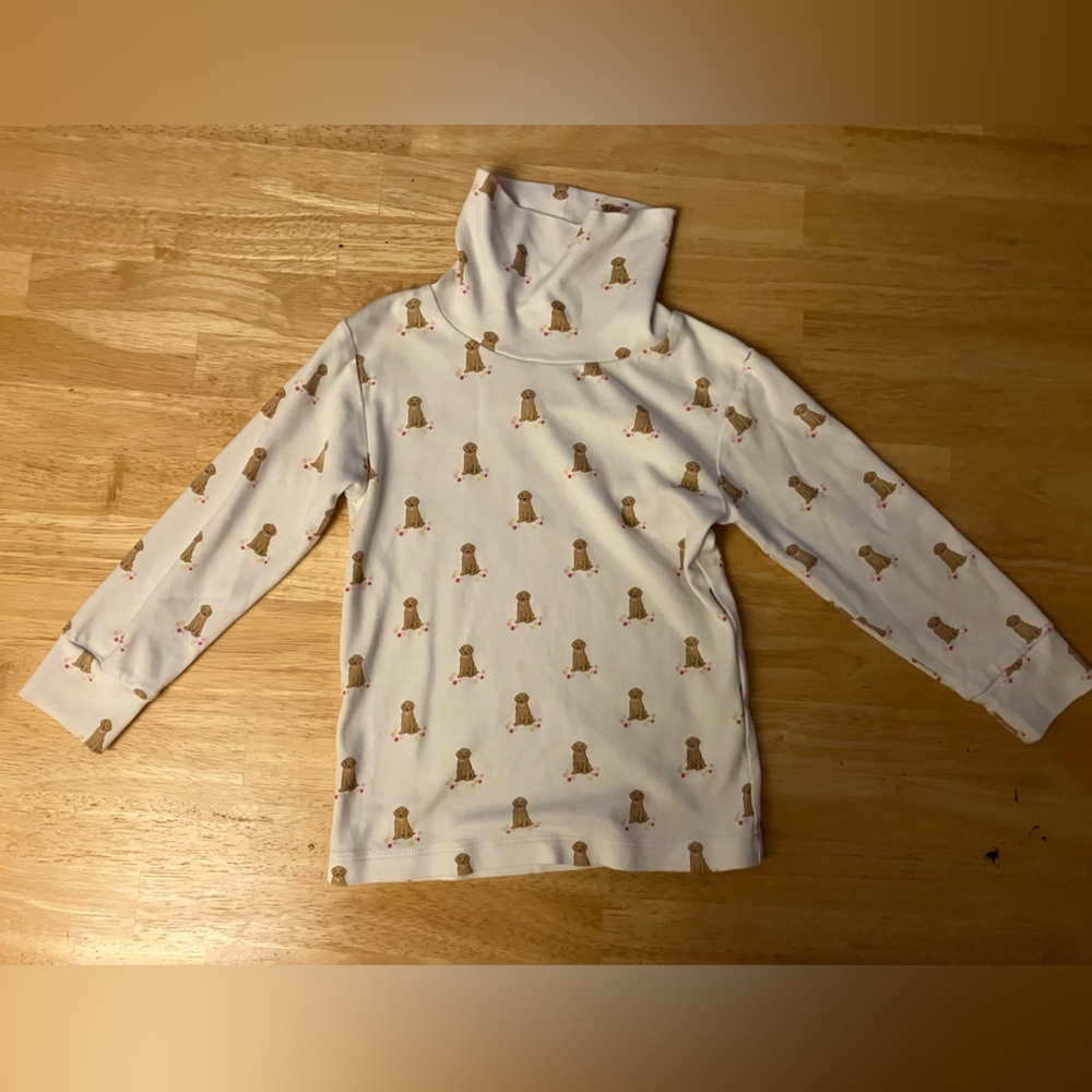 Little English 4T White Turtleneck with Floral Dog Design